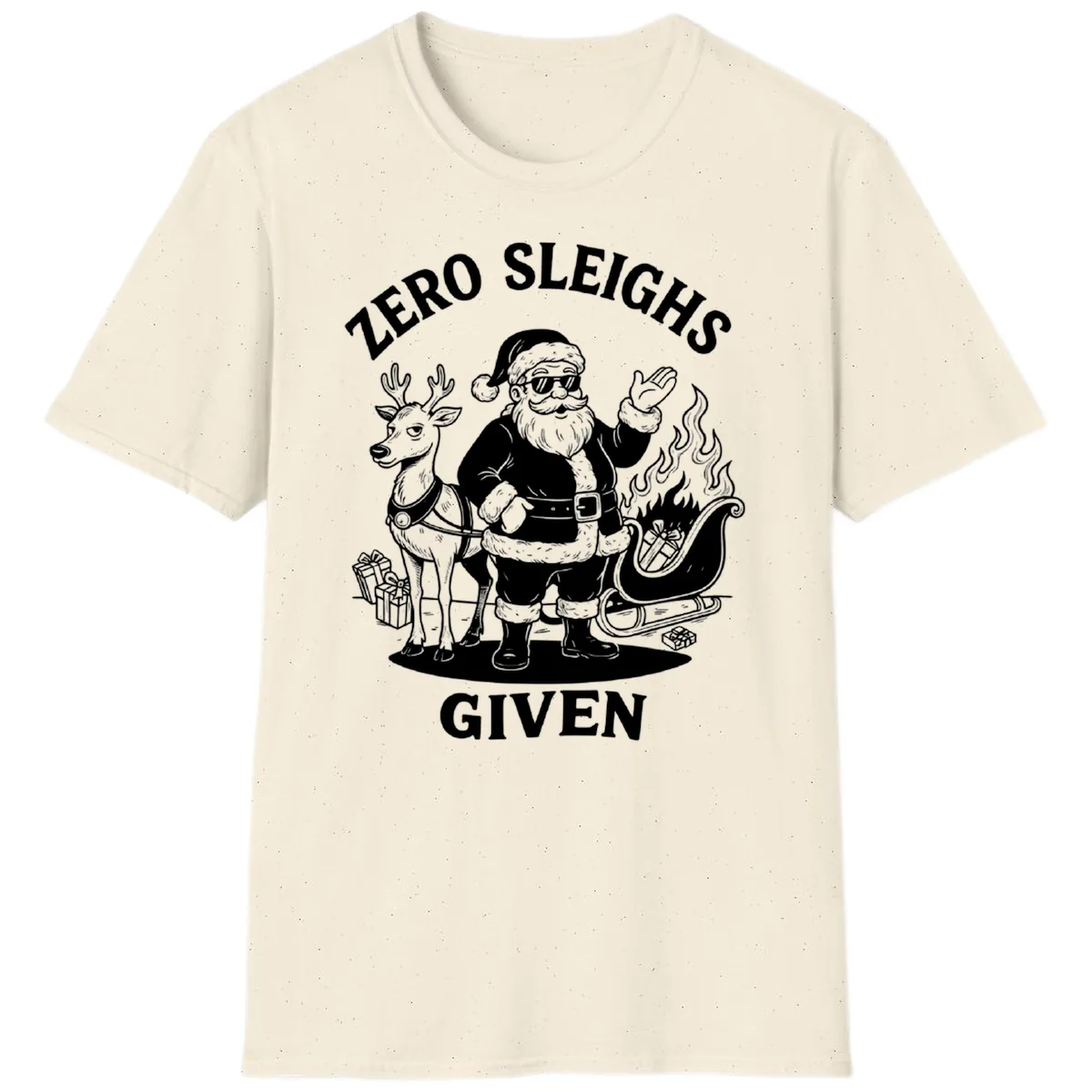 Zero Sleighs Given Christmas Illustration T-Shirt in Natural