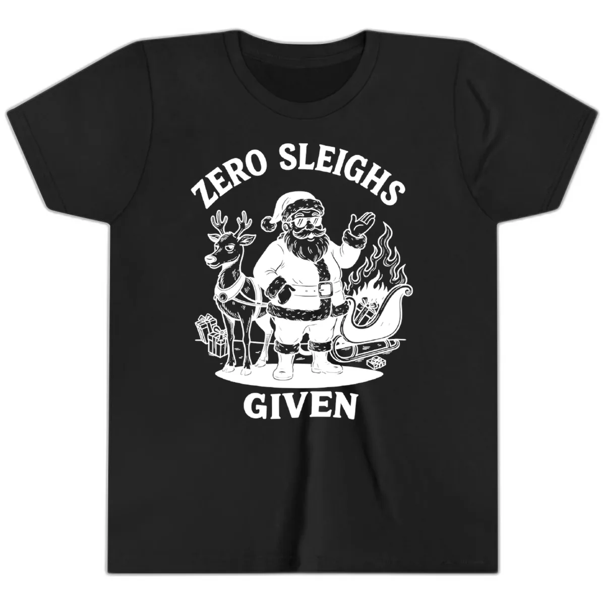 Zero Sleighs Given Christmas Illustration Youth T-Shirt in Black