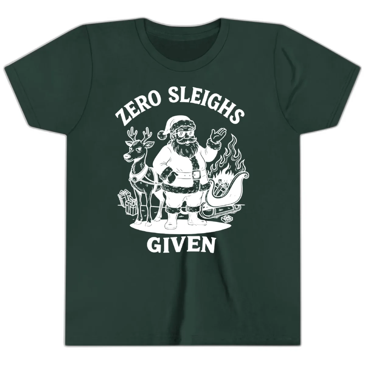 Zero Sleighs Given Christmas Illustration Youth T-Shirt in Forest