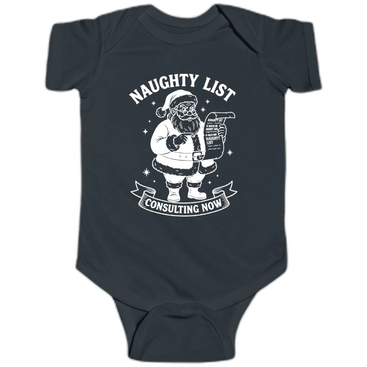 Santa's Naughty List Consulting Baby Onesie in Black