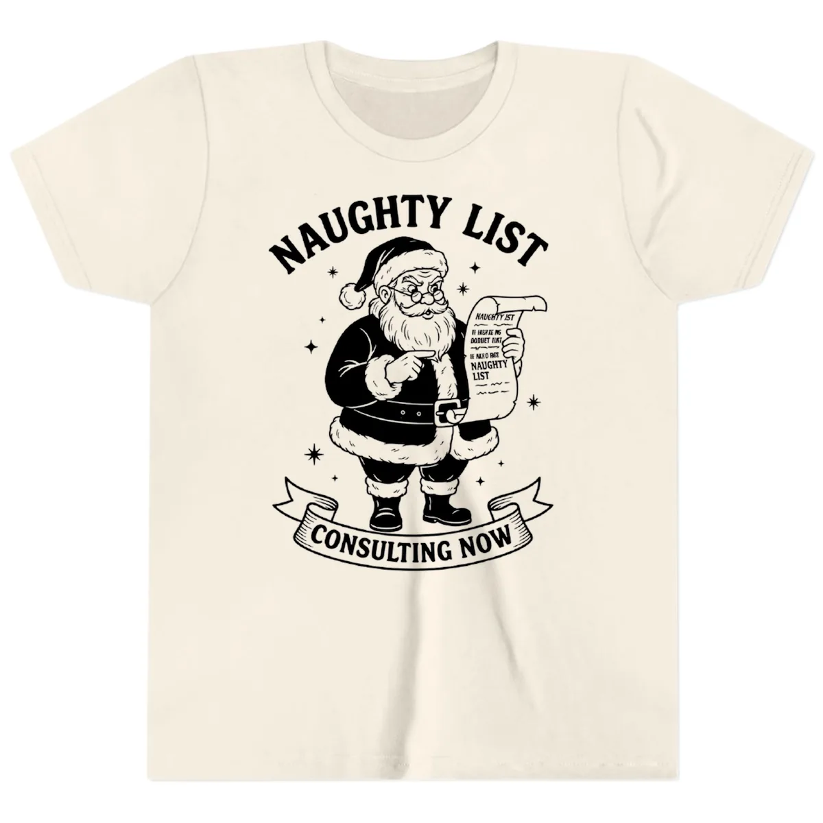 Santa's Naughty List Consulting Youth T-Shirt in Natural