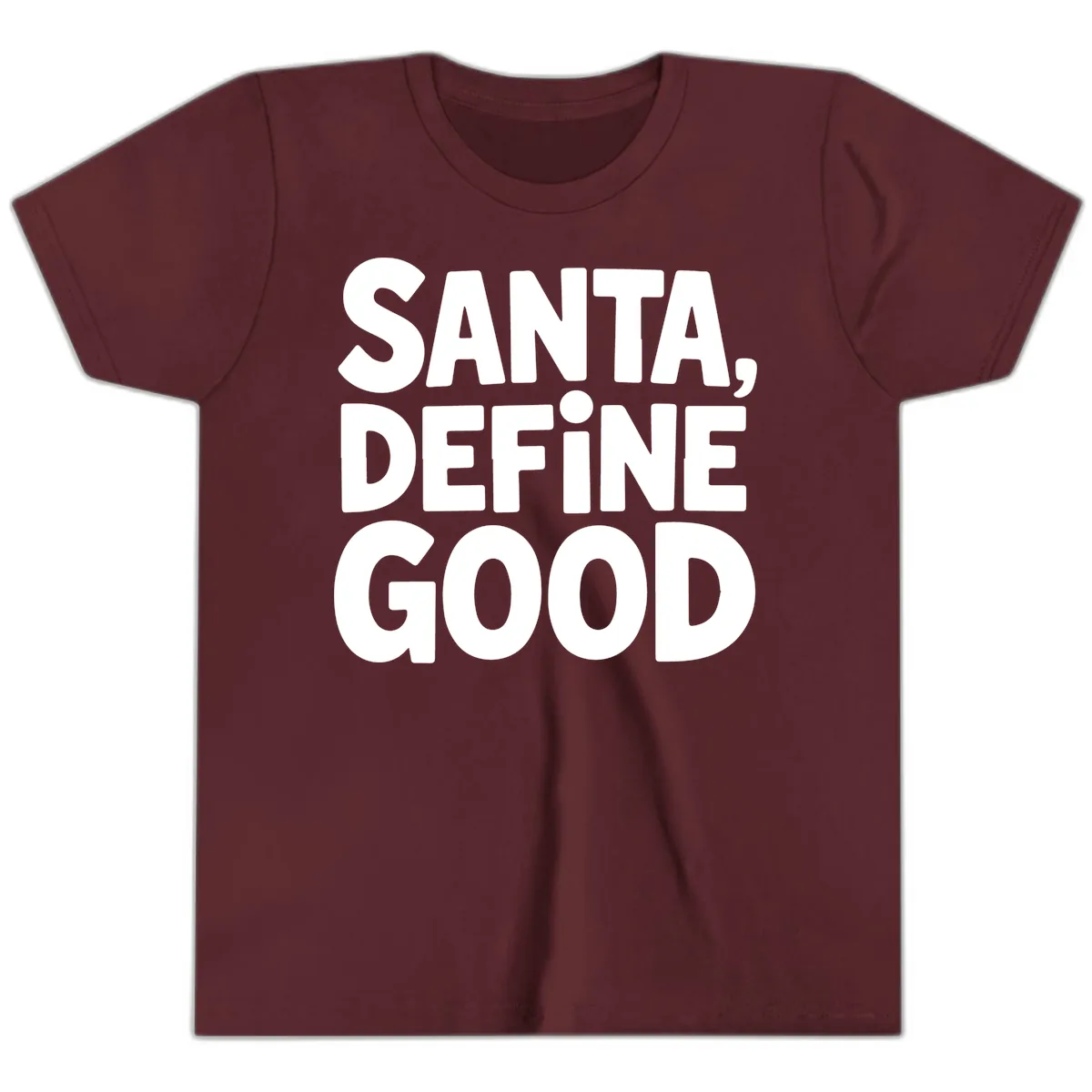 Santa Define Good Typography Youth T-Shirt in Maroon