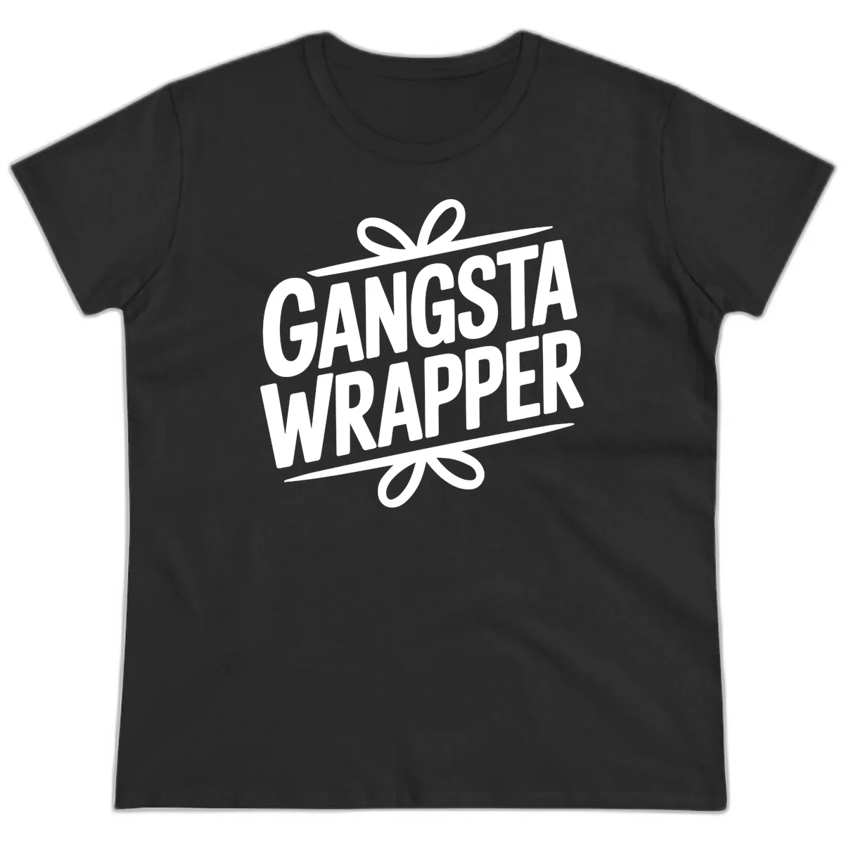 Gangsta Wrapper Christmas Design Ladies Tee in Black