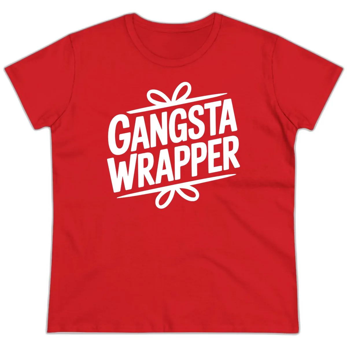 Gangsta Wrapper Christmas Design Ladies Tee in Red