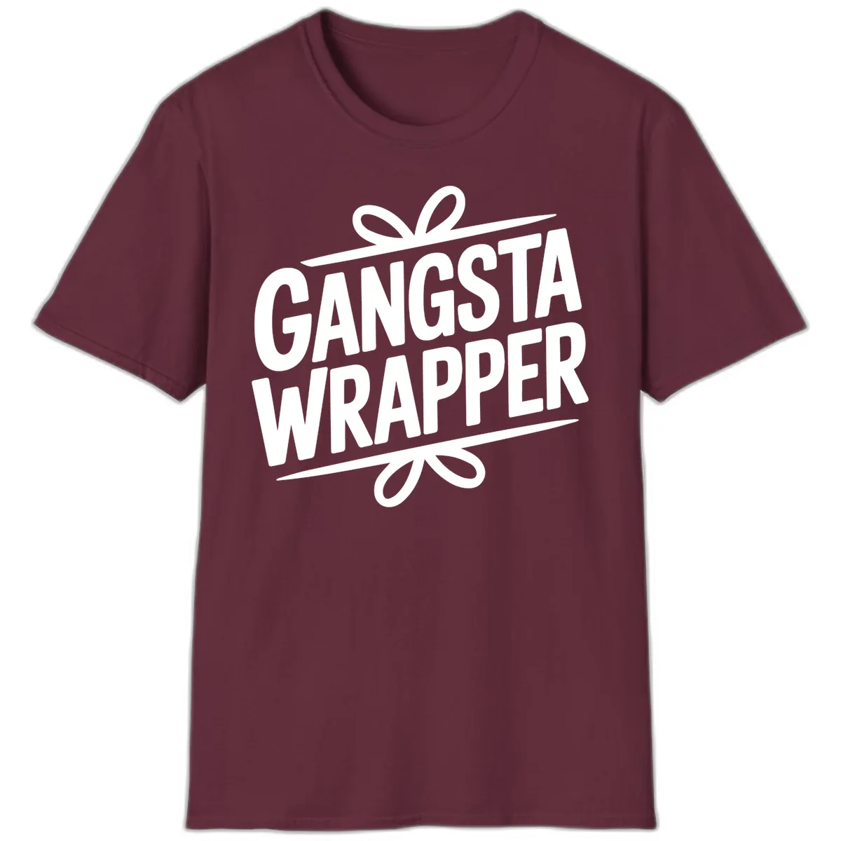 Gangsta Wrapper Christmas Design T-Shirt in Maroon