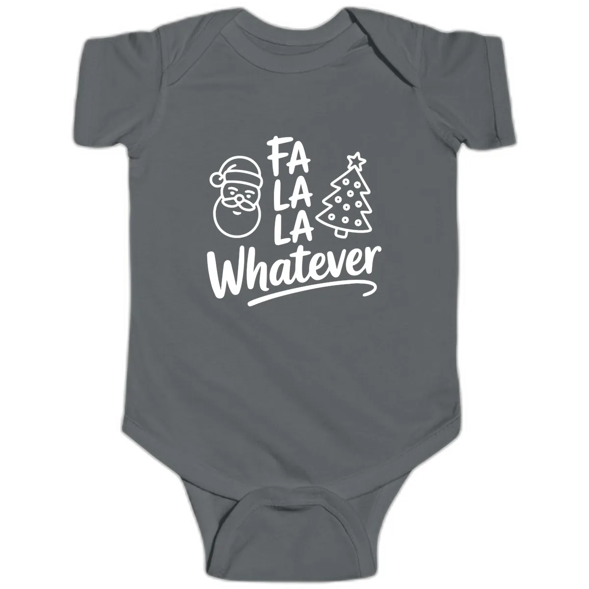 Fa La La Whatever Christmas Design Baby Onesie in Charcoal