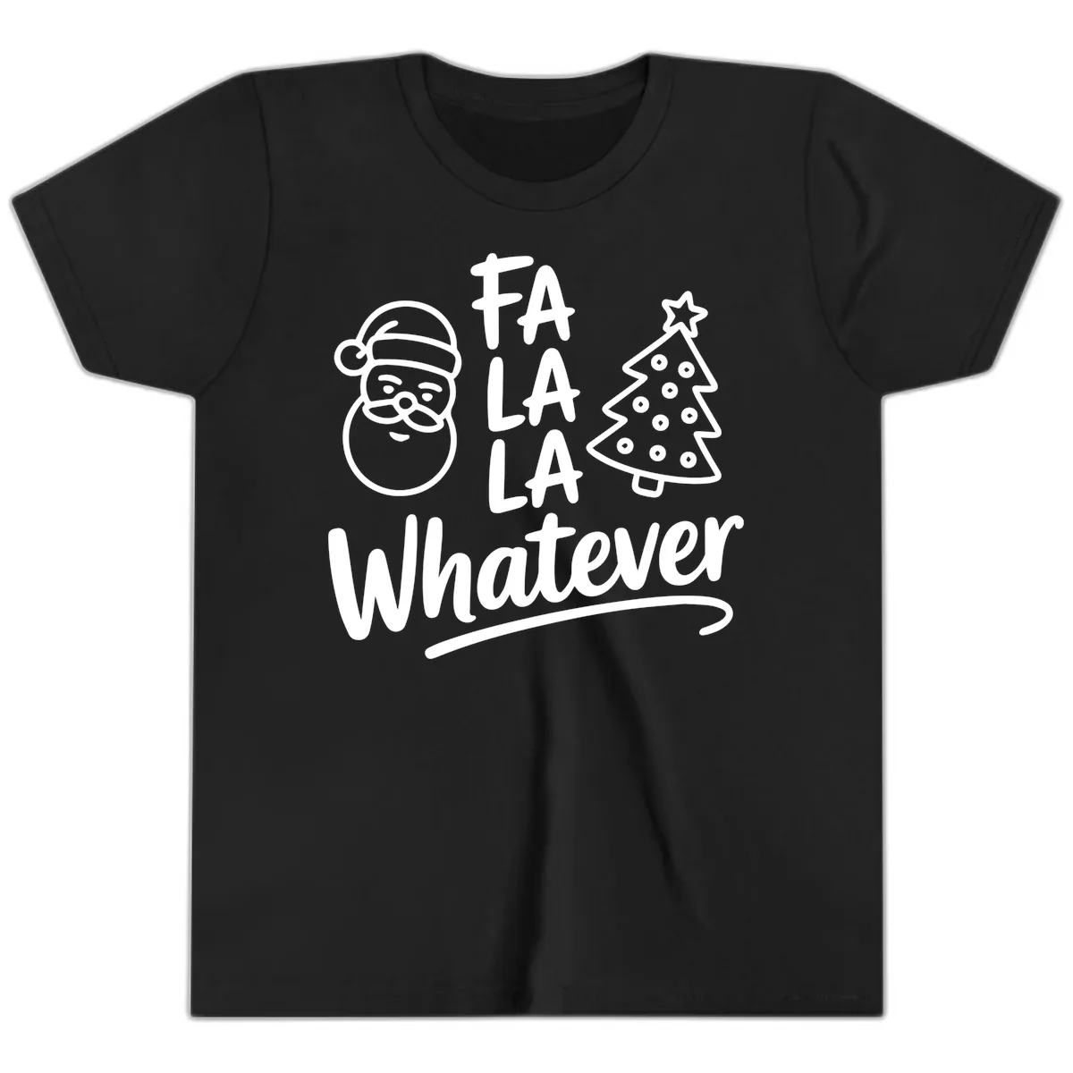 Fa La La Whatever Christmas Design Youth T-Shirt in Black