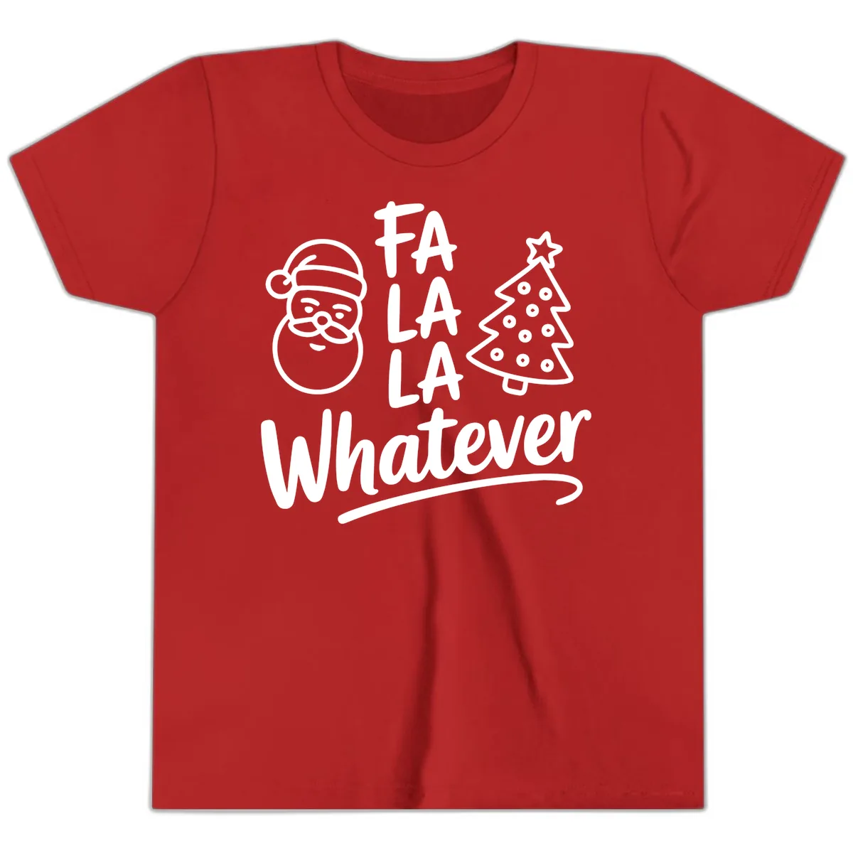 Fa La La Whatever Christmas Design Youth T-Shirt in Red