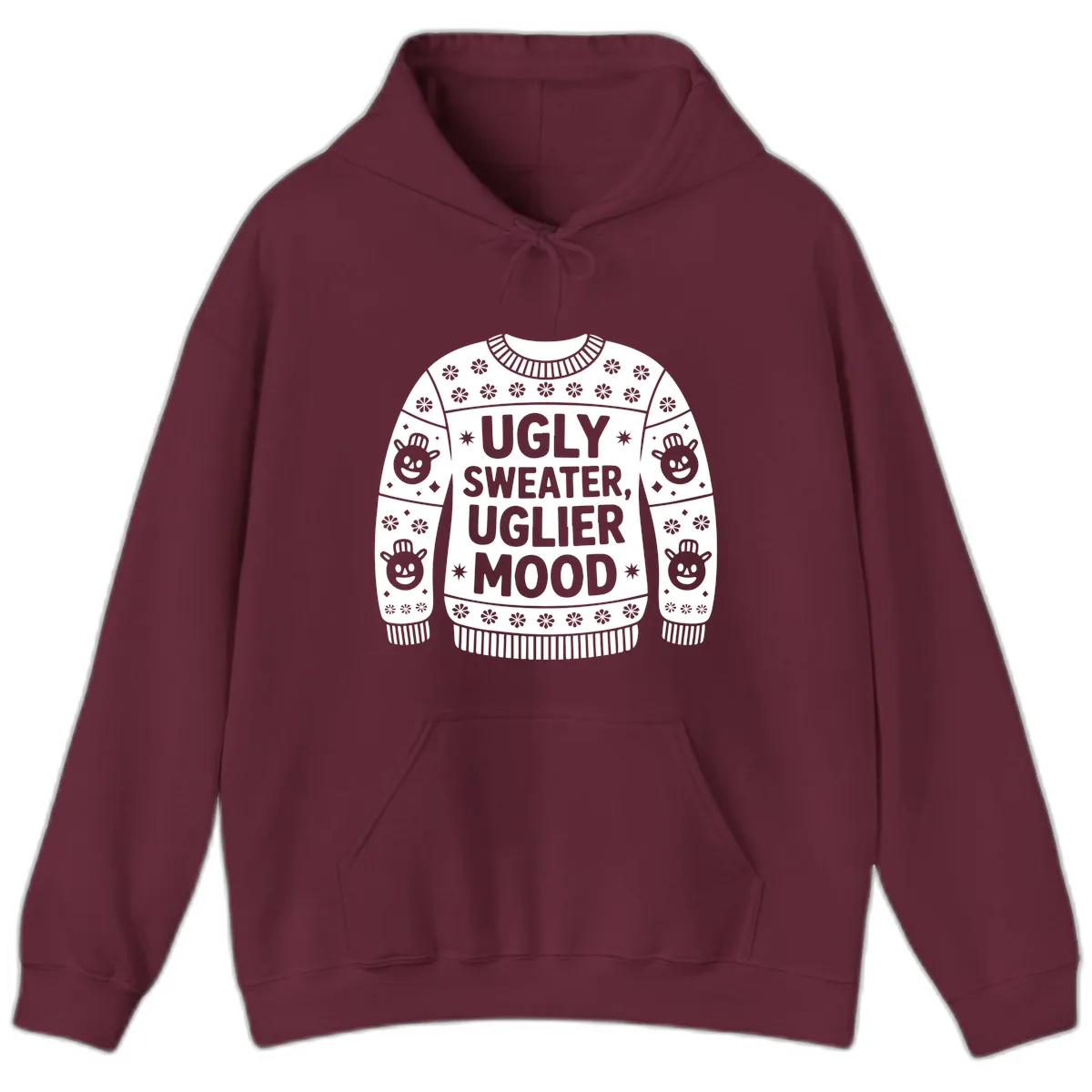 Ugly Sweater Mood T-Shirt Hoodie in Maroon