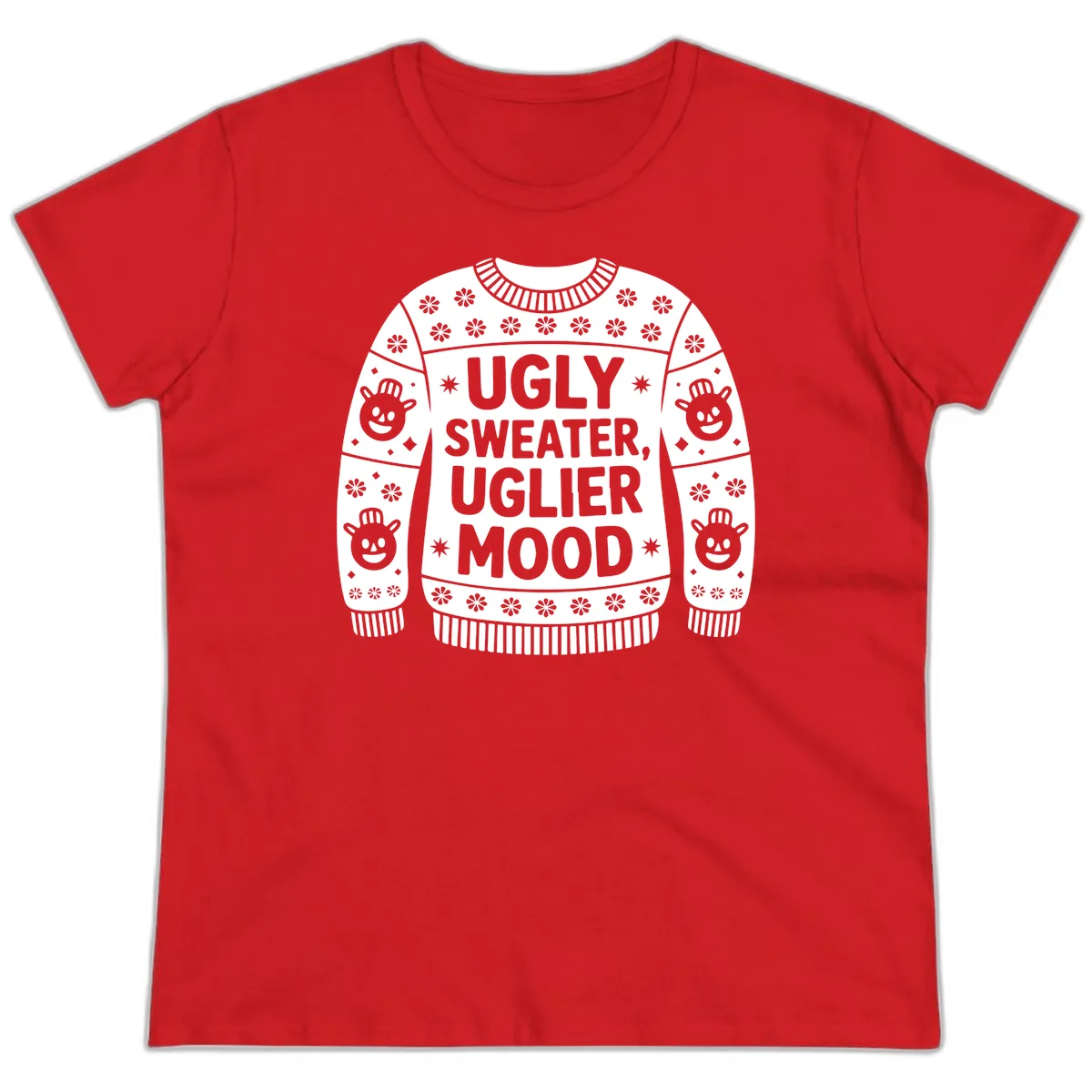 Ugly Sweater Mood T-Shirt Ladies Tee in Red