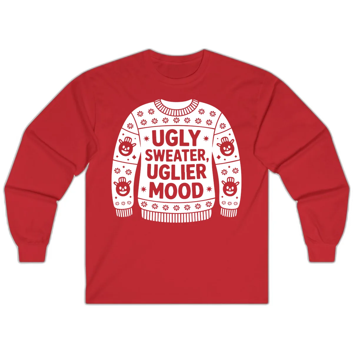 Ugly Sweater Mood T-Shirt Long Sleeve in Red