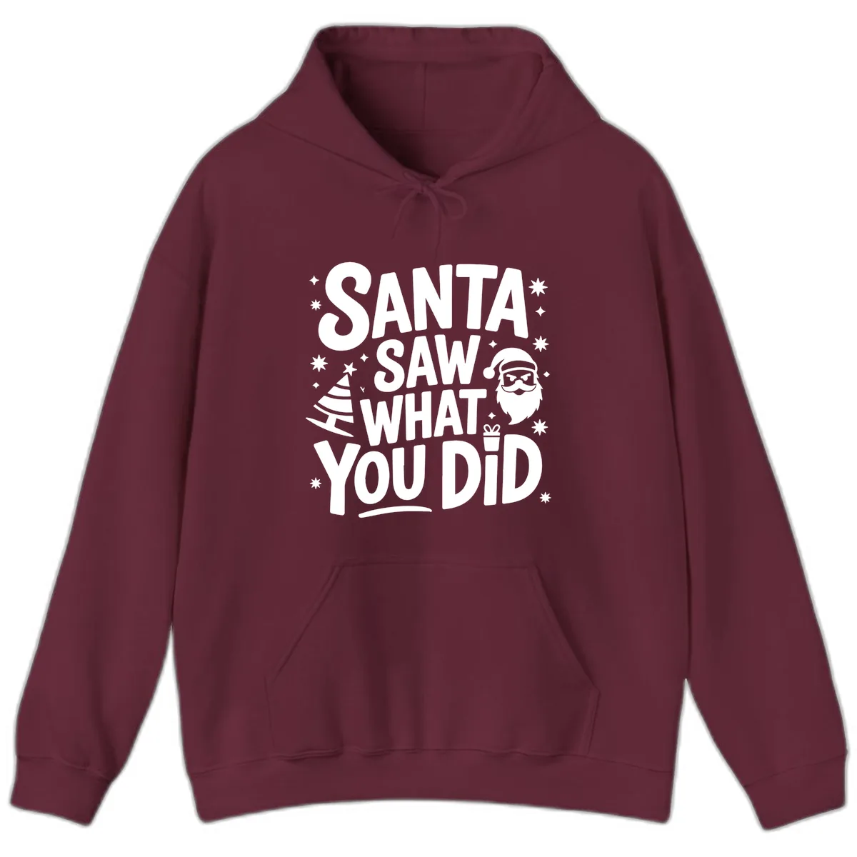 Santa Saw What You Did Design Hoodie in Maroon