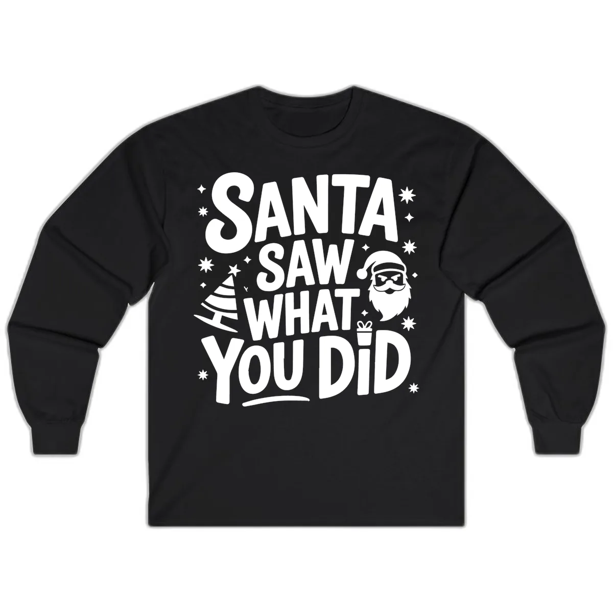 Santa Saw What You Did Design Long Sleeve in Black