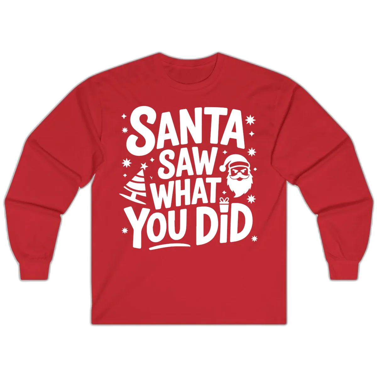 Santa Saw What You Did Design Long Sleeve in Red