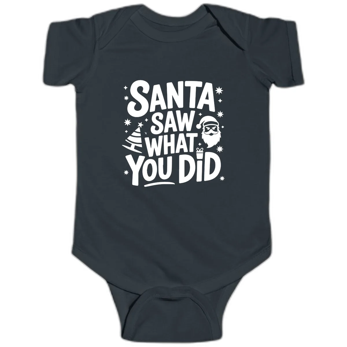 Santa Saw What You Did Design Baby Onesie in Black