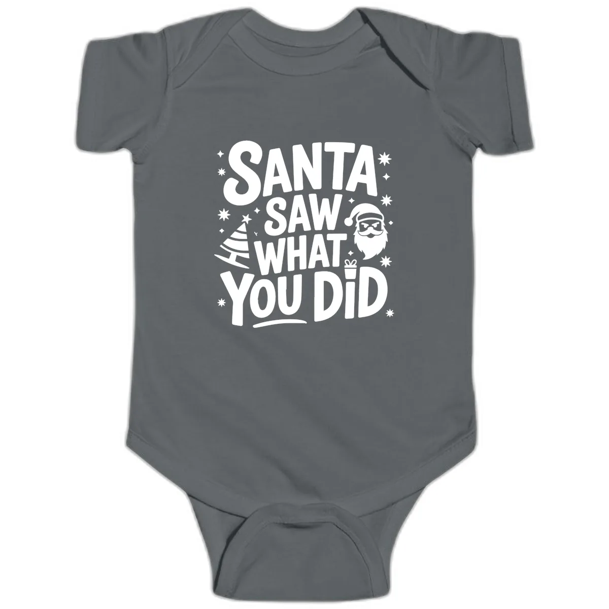 Santa Saw What You Did Design Baby Onesie in Charcoal