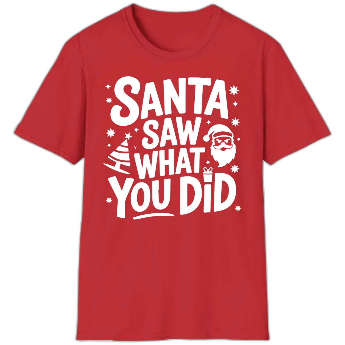 Santa Saw What You Did Design T-Shirt in Red