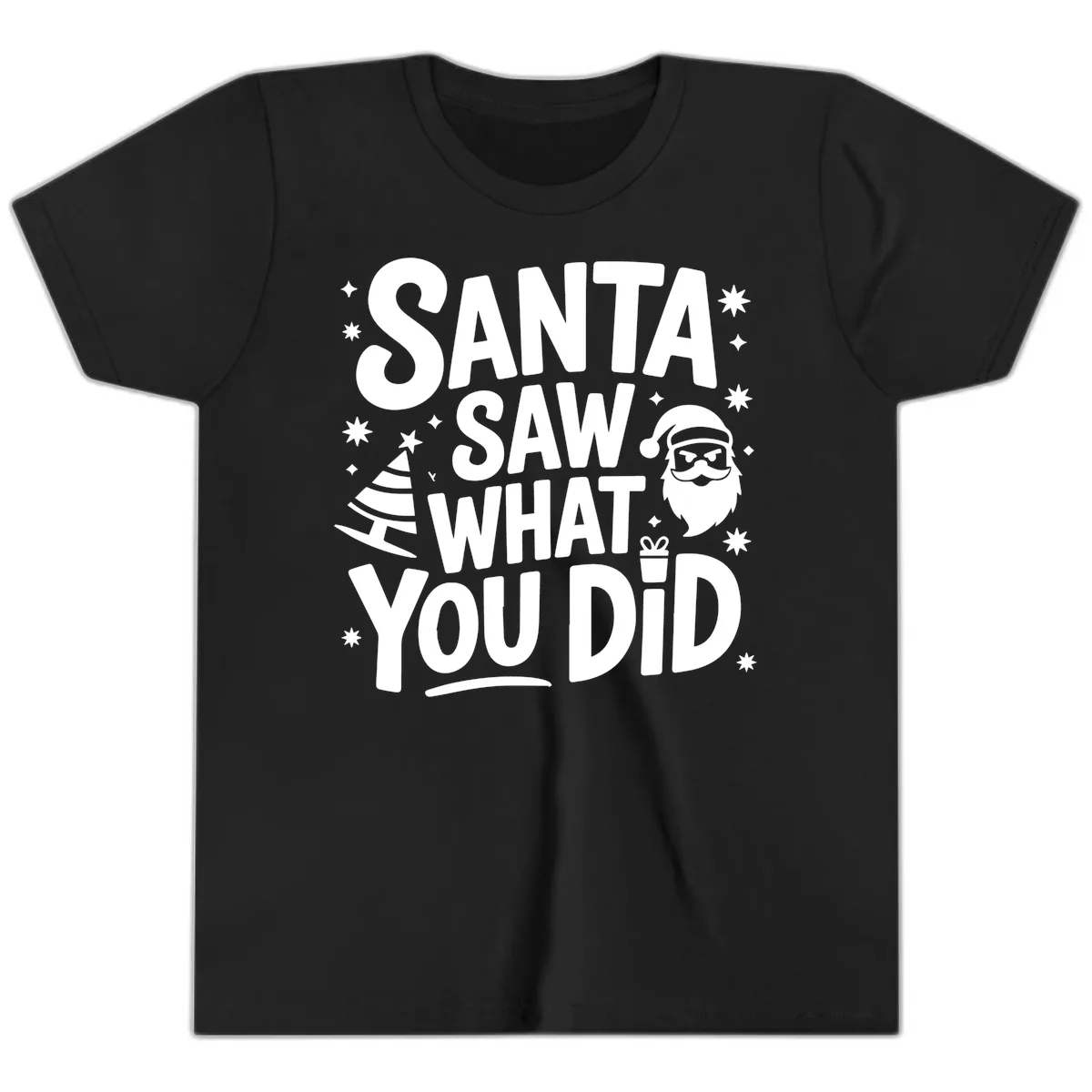Santa Saw What You Did Design Youth T-Shirt in Black