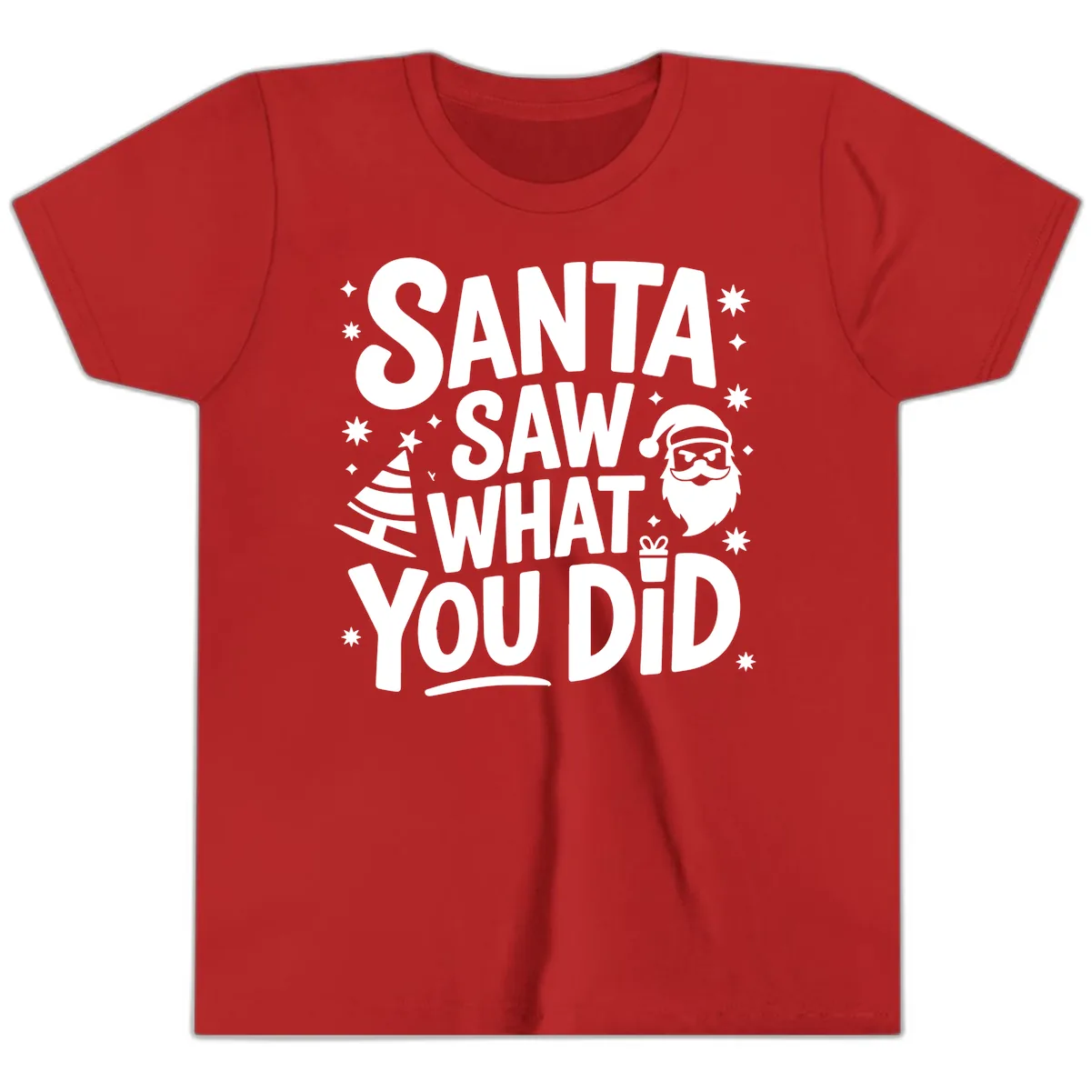 Santa Saw What You Did Design Youth T-Shirt in Red
