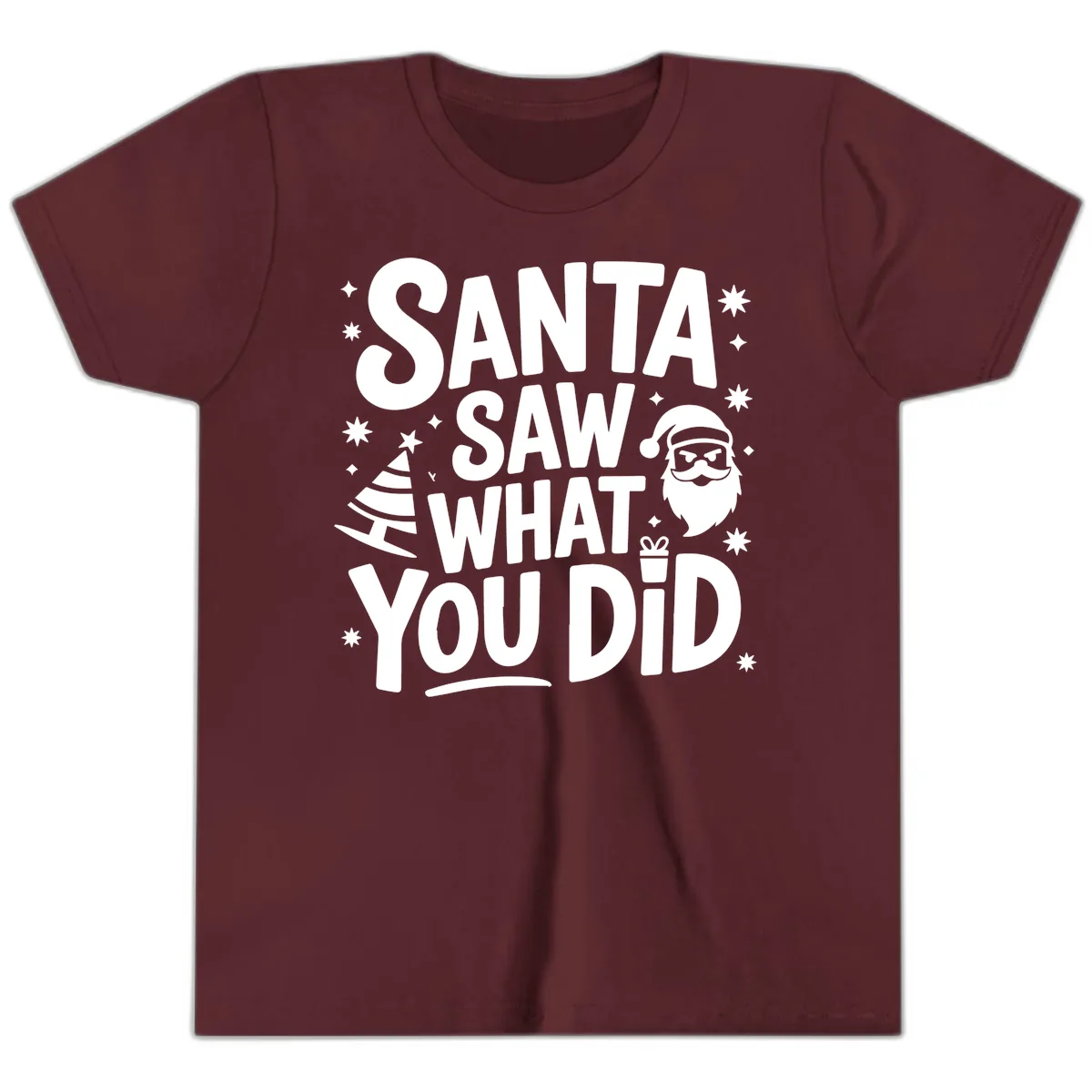 Santa Saw What You Did Design Youth T-Shirt in Maroon