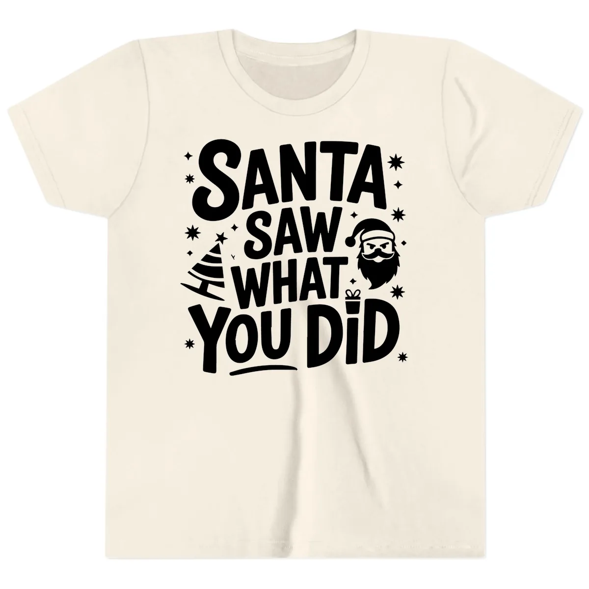 Santa Saw What You Did Design Youth T-Shirt in Natural