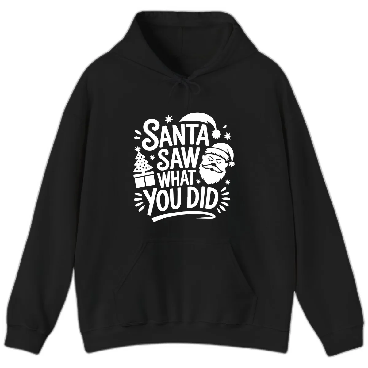 Santa Saw What You Did Design Hoodie in Black