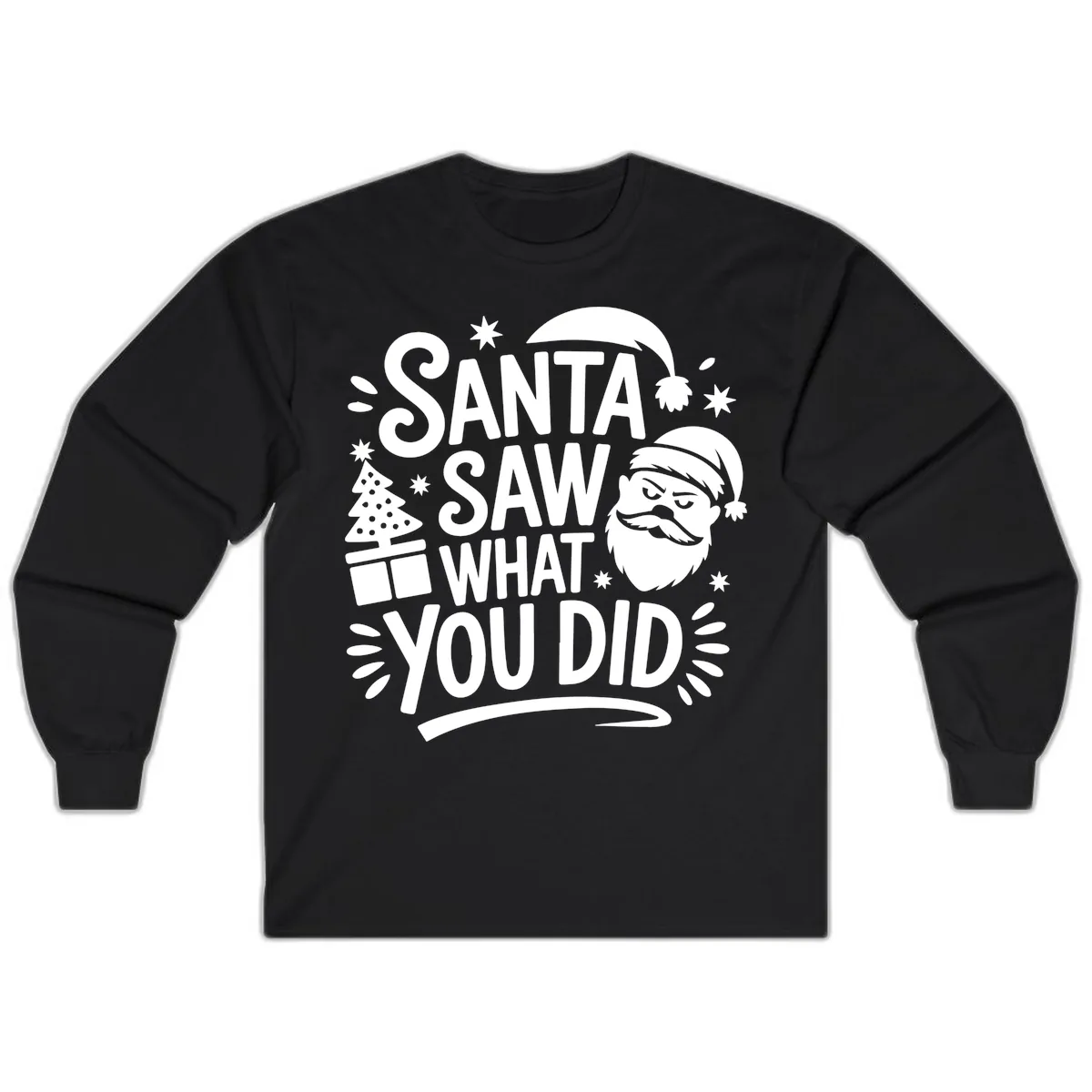 Santa Saw What You Did Design Long Sleeve in Black