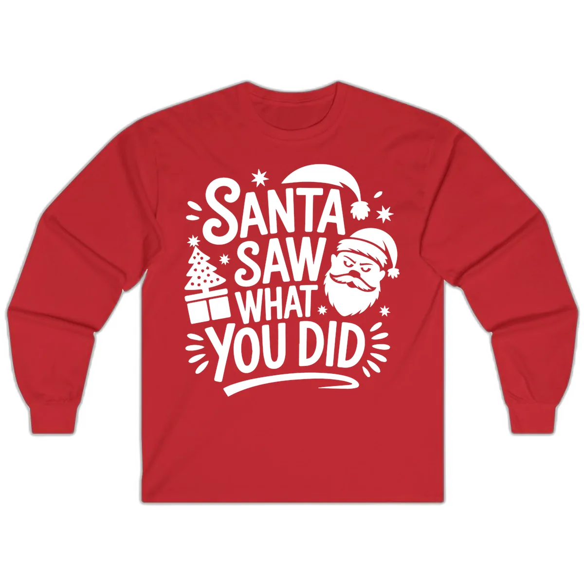 Santa Saw What You Did Design Long Sleeve in Red