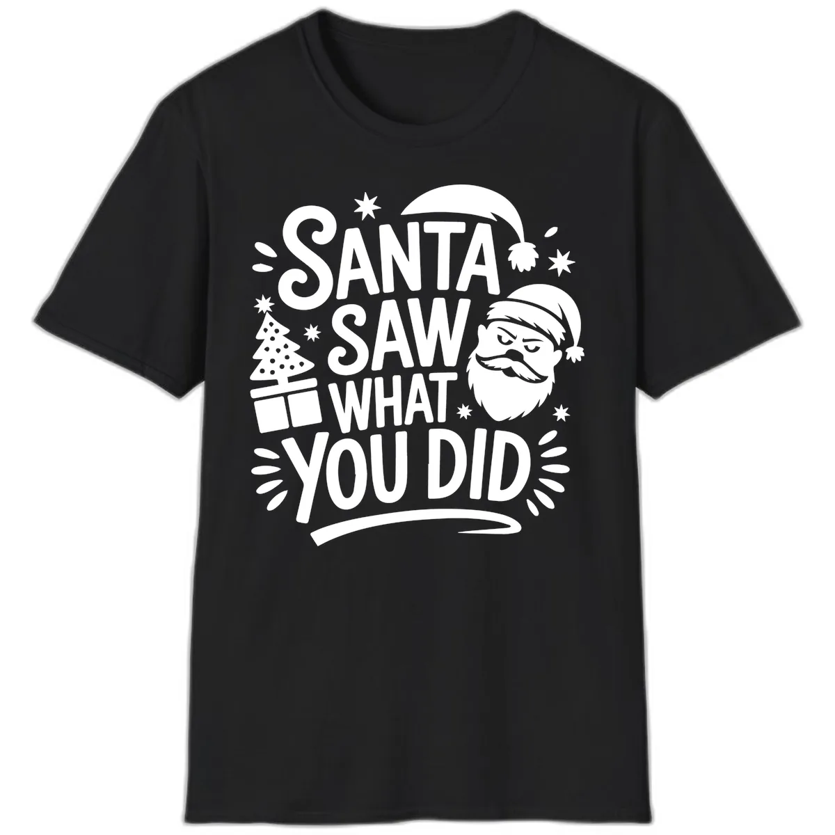 Santa Saw What You Did Design T-Shirt in Black