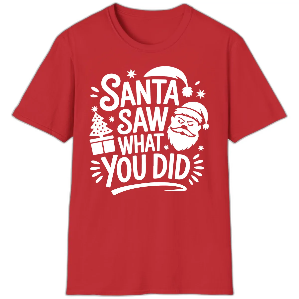 Santa Saw What You Did Design T-Shirt in Red