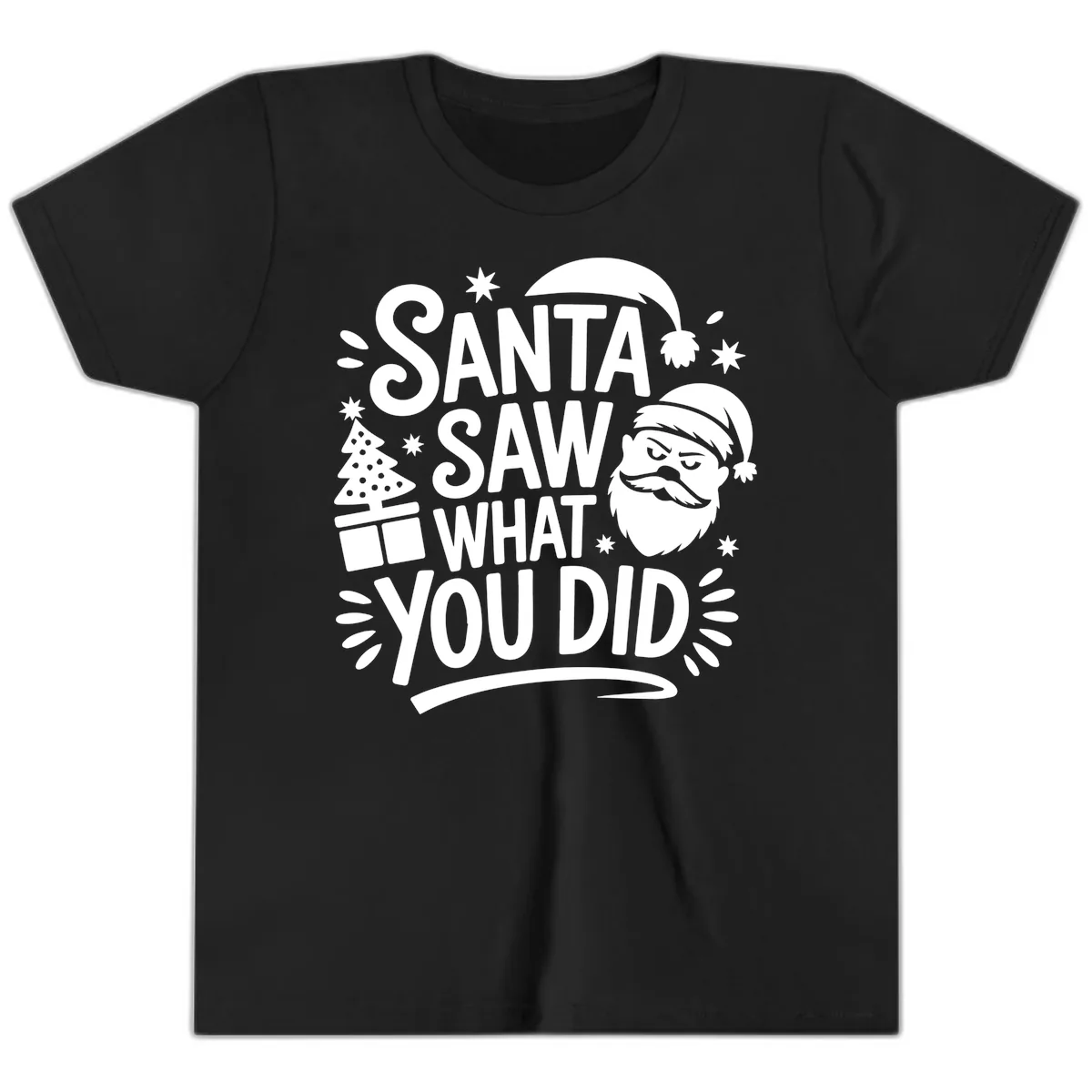Santa Saw What You Did Design Youth T-Shirt in Black