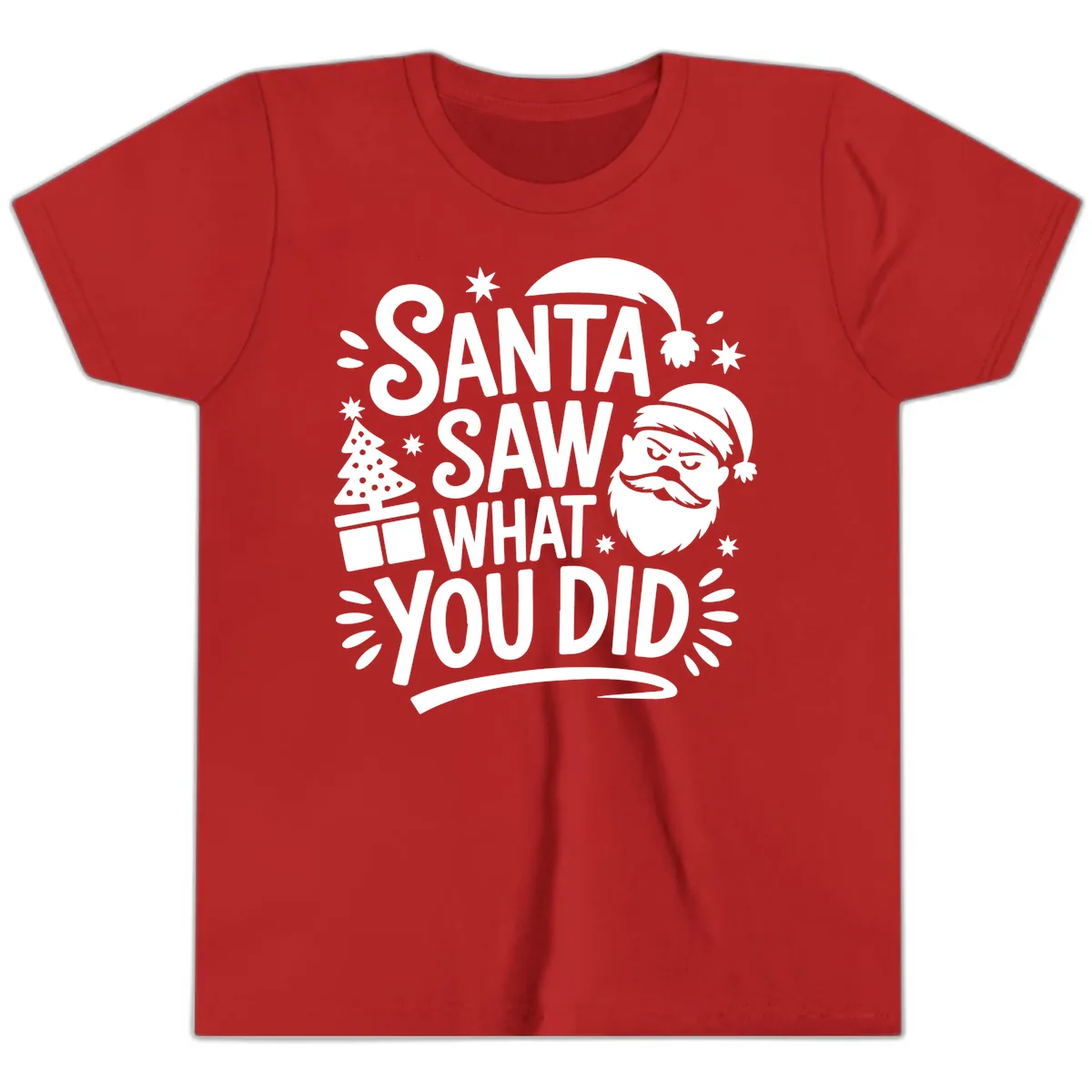 Santa Saw What You Did Design Youth T-Shirt in Red