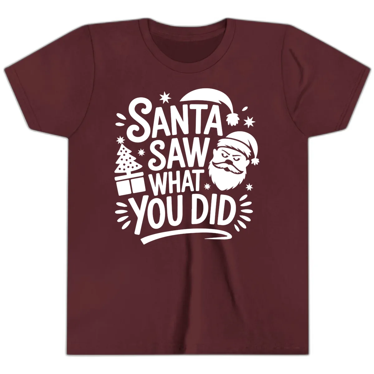 Santa Saw What You Did Design Youth T-Shirt in Maroon