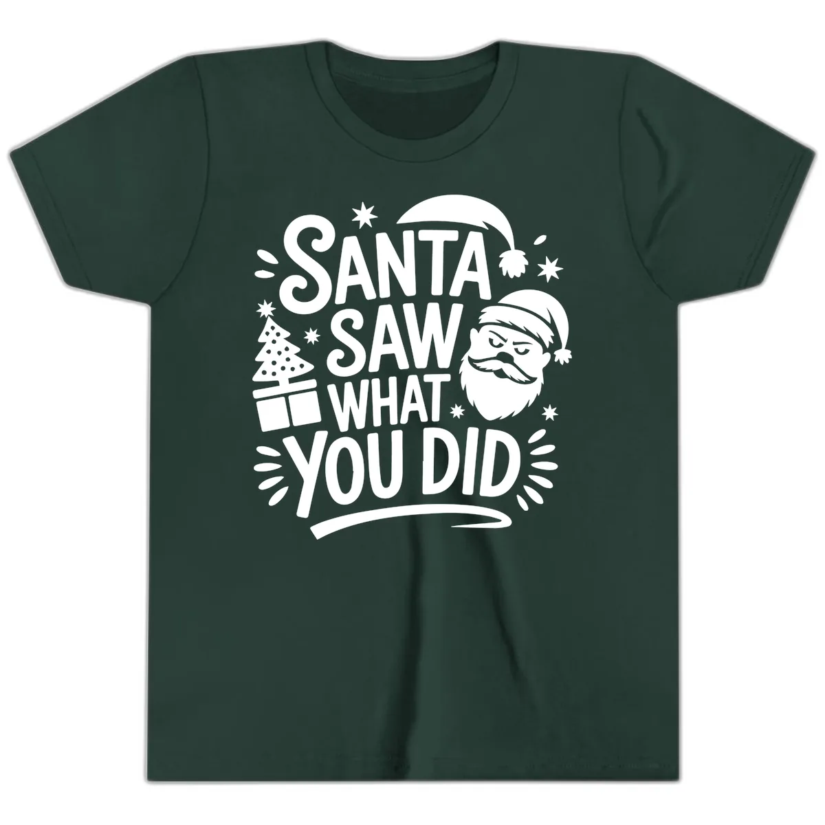 Santa Saw What You Did Design Youth T-Shirt in Forest