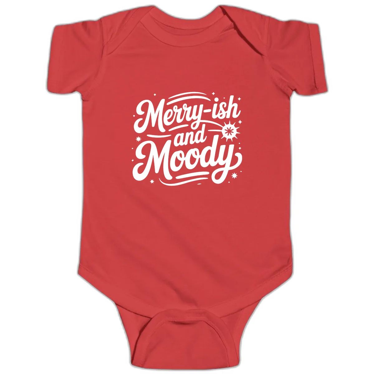Merry-ish and Moody Typography Baby Onesie in Red