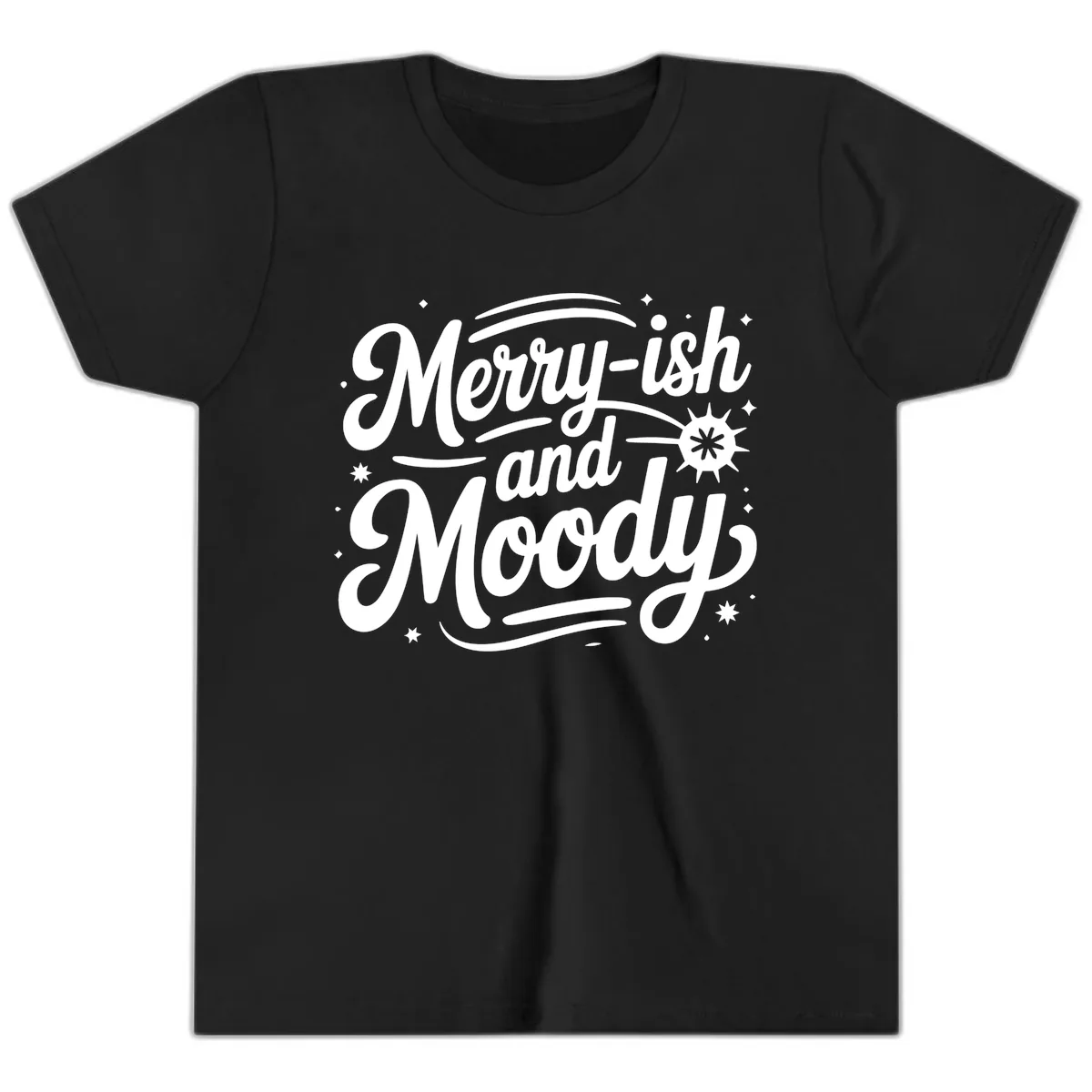 Merry-ish and Moody Typography Youth T-Shirt in Black