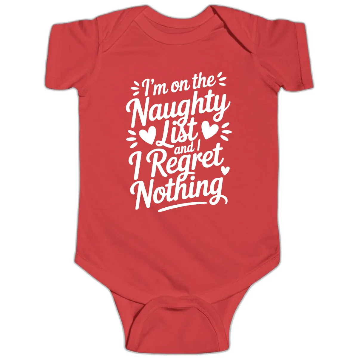 Naughty List Regret Nothing Typography Baby Onesie in Red