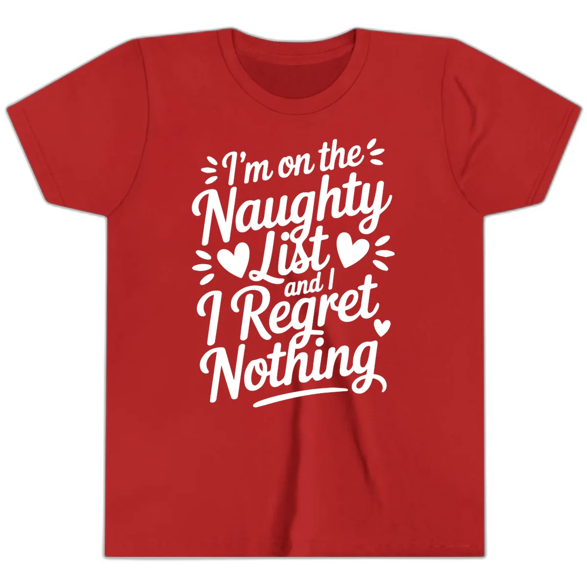 Naughty List Regret Nothing Typography Youth T-Shirt in Red