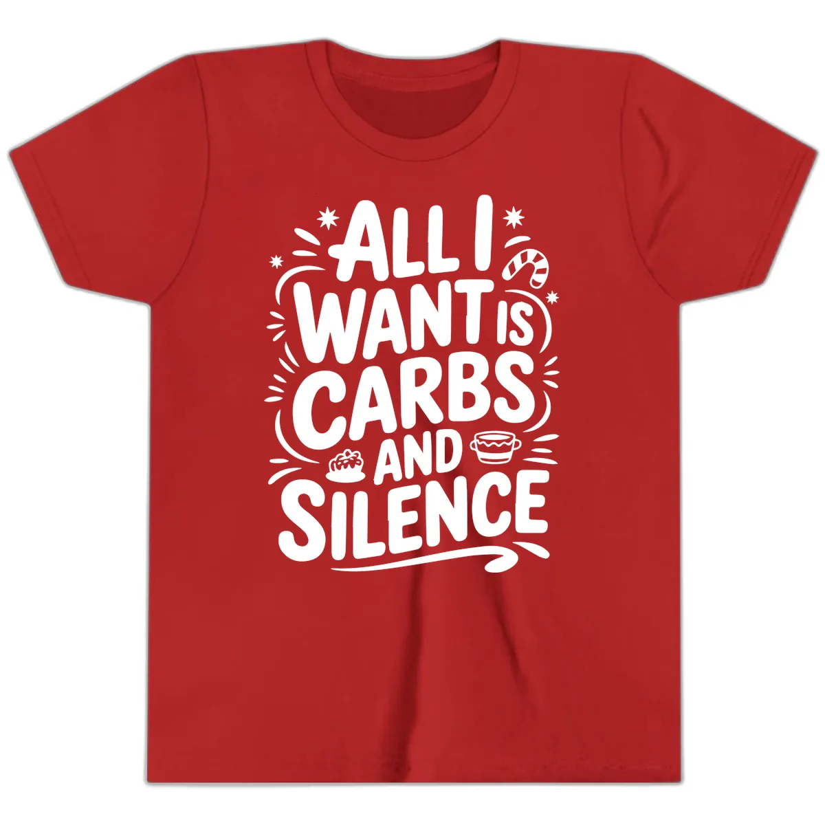 All I Want Is Carbs And Silence Youth T-Shirt in Red