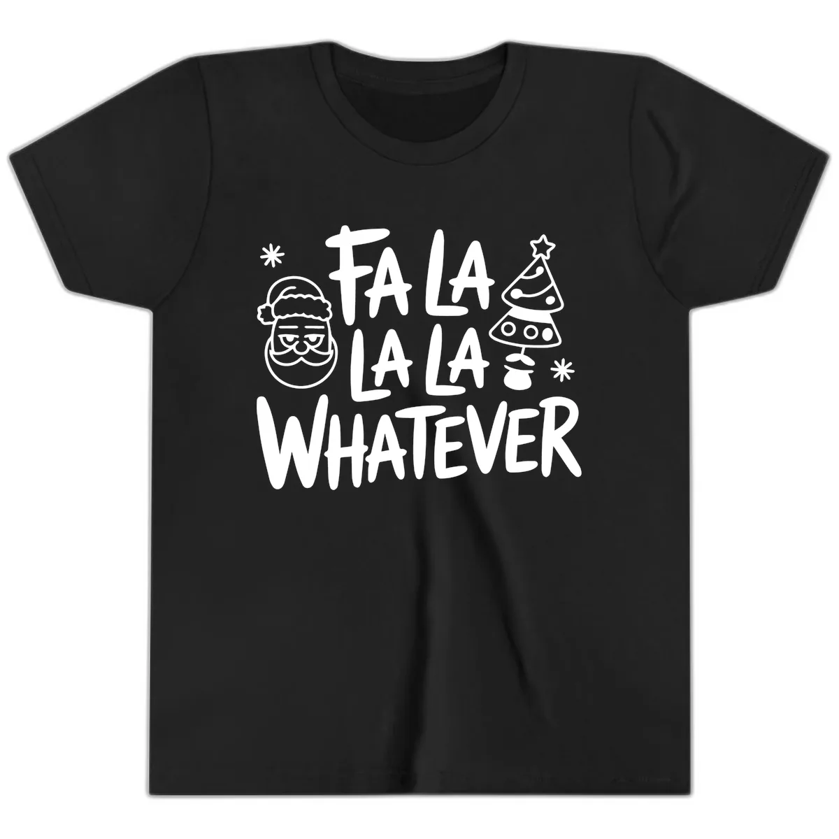 Fa La La Whatever Christmas Design Youth T-Shirt in Black
