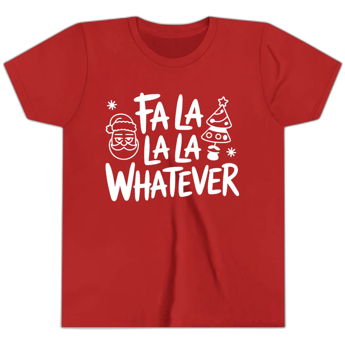 Fa La La Whatever Christmas Design Youth T-Shirt in Red