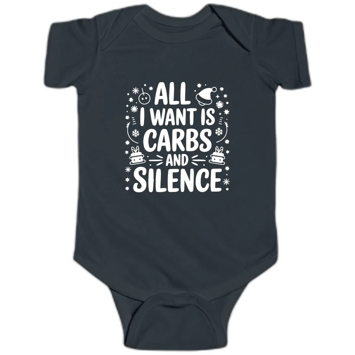 All I Want Is Carbs And Silence Baby Onesie in Black