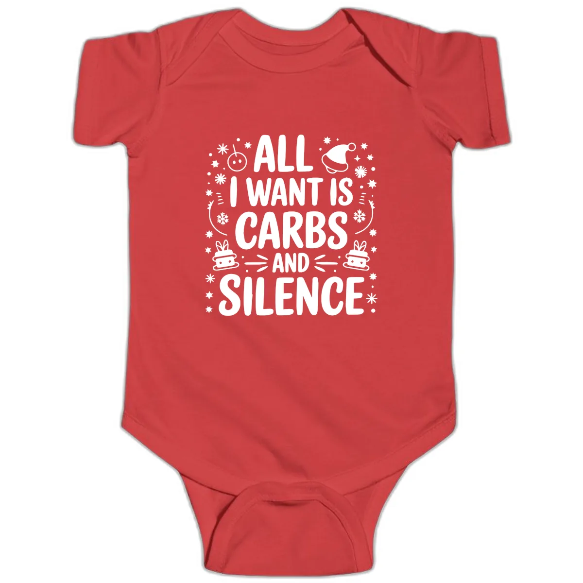 All I Want Is Carbs And Silence Baby Onesie in Red