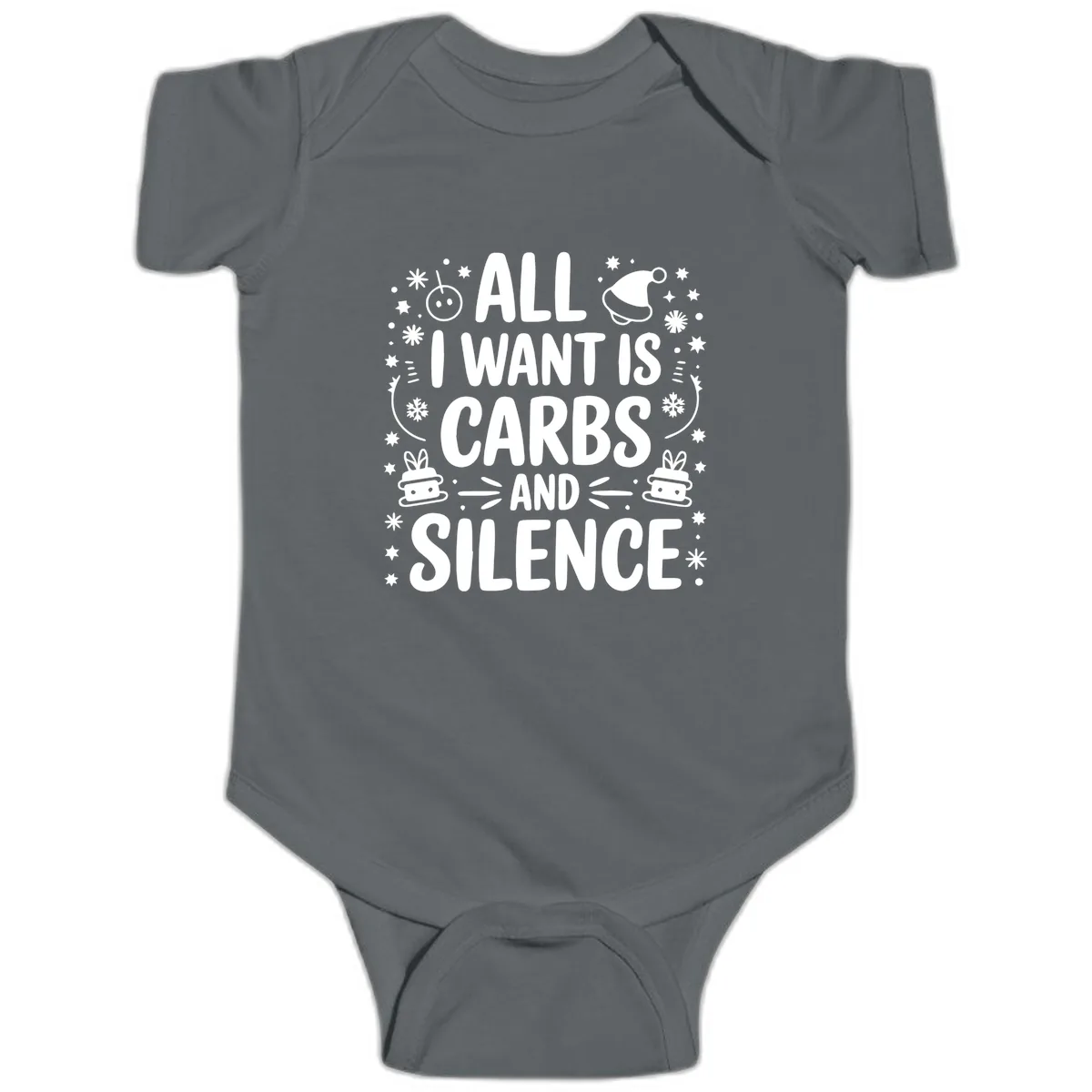 All I Want Is Carbs And Silence Baby Onesie in Charcoal