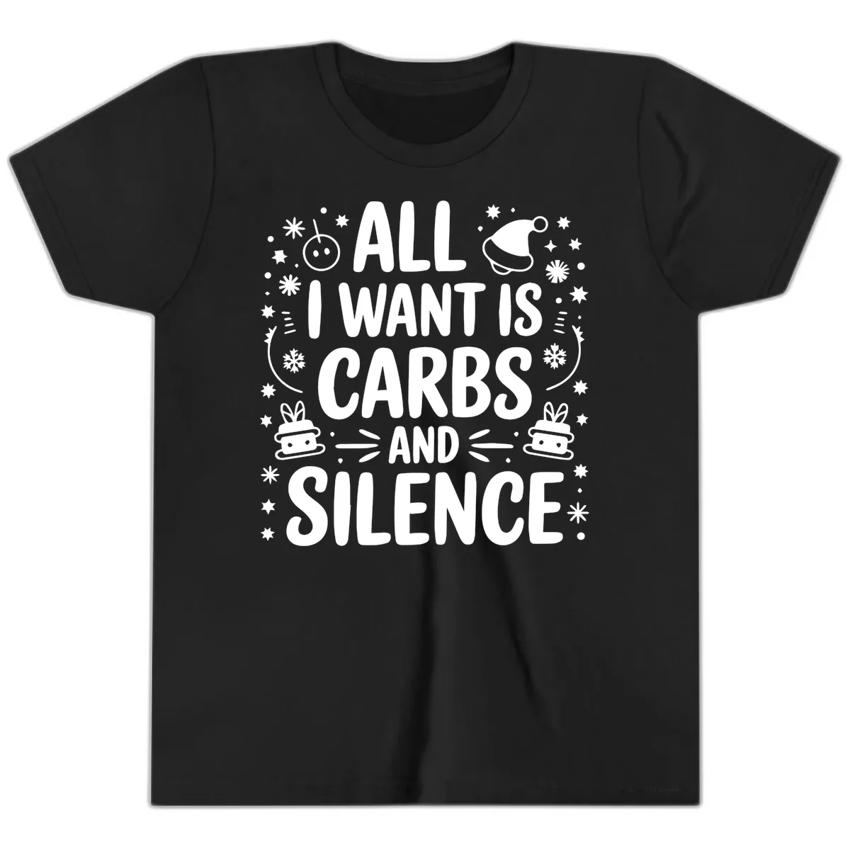 All I Want Is Carbs And Silence Youth T-Shirt in Black