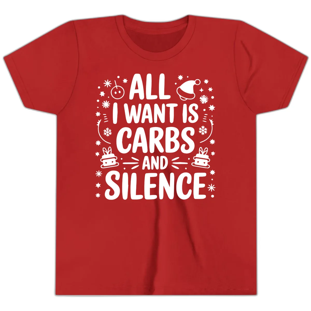 All I Want Is Carbs And Silence Youth T-Shirt in Red