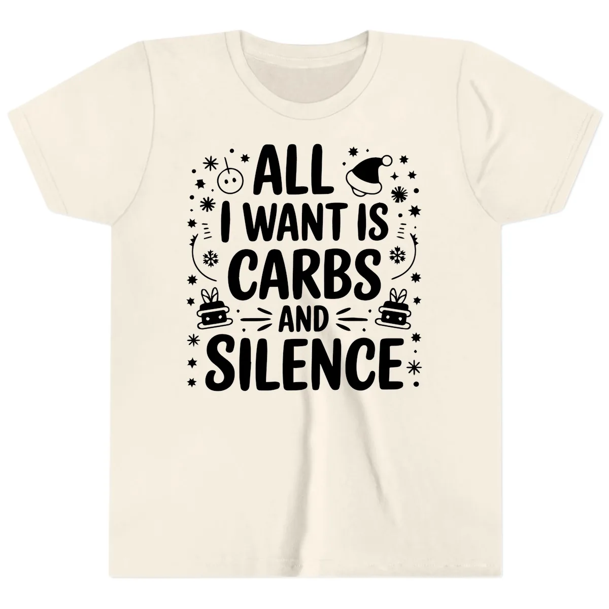 All I Want Is Carbs And Silence Youth T-Shirt in Natural