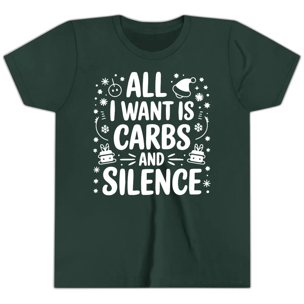 All I Want Is Carbs And Silence Youth T-Shirt in Forest