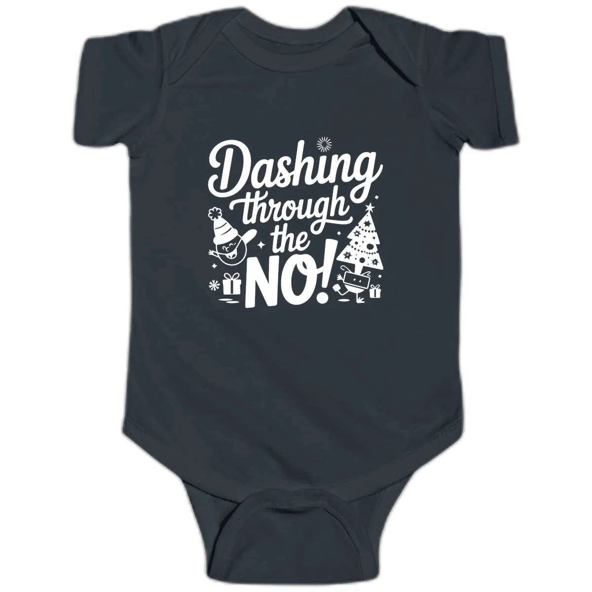 Dashing Through The No Christmas Design Baby Onesie in Black
