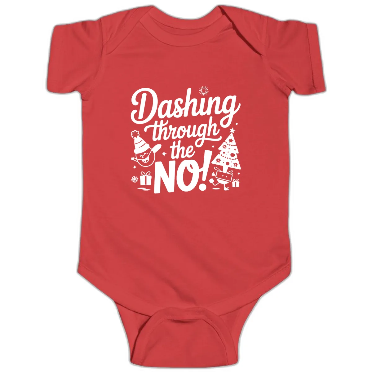 Dashing Through The No Christmas Design Baby Onesie in Red